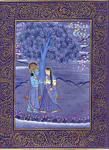 Krishna und Radha Seidenmalerei
